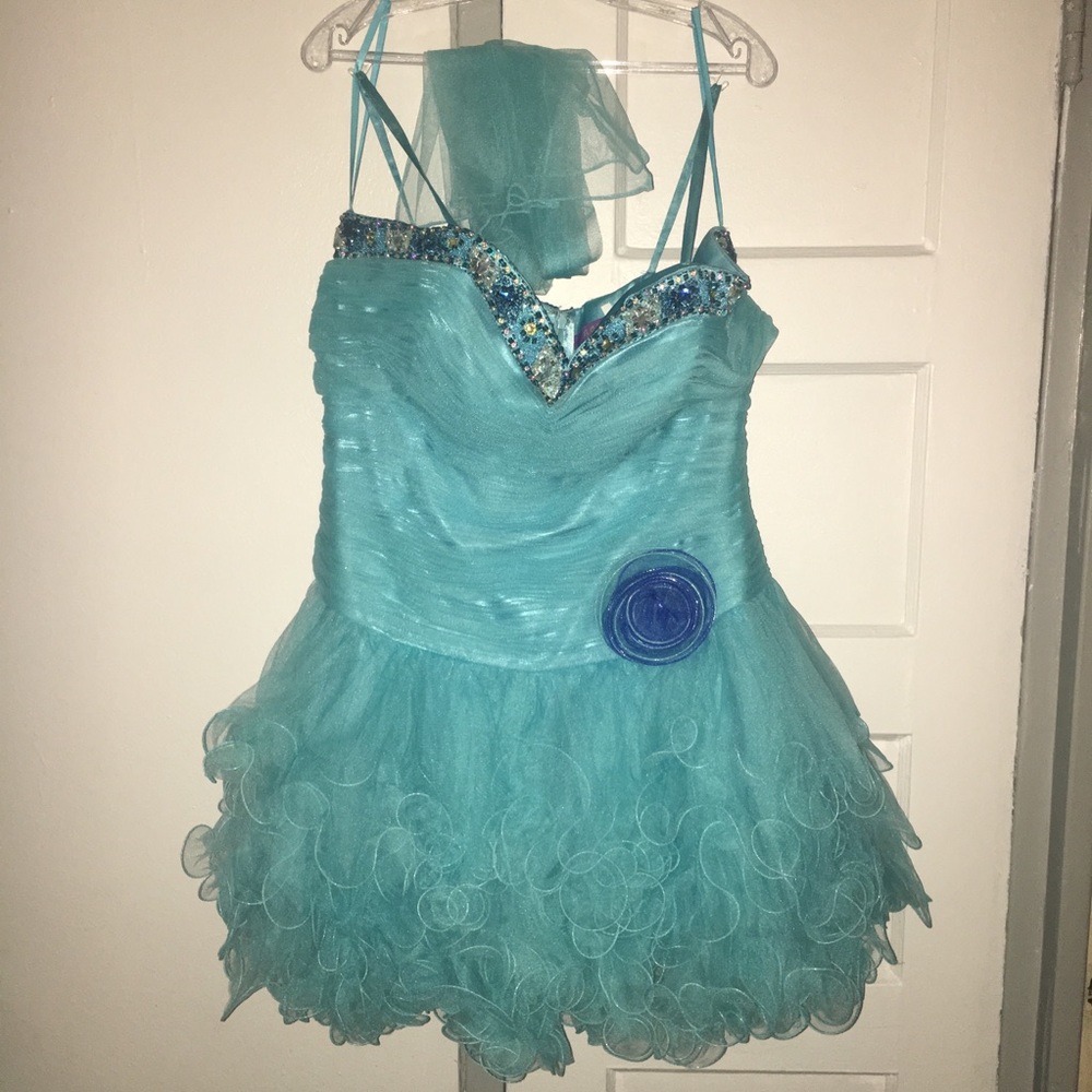 Blue Ruffle Prom Dress - Picture 1 of 6